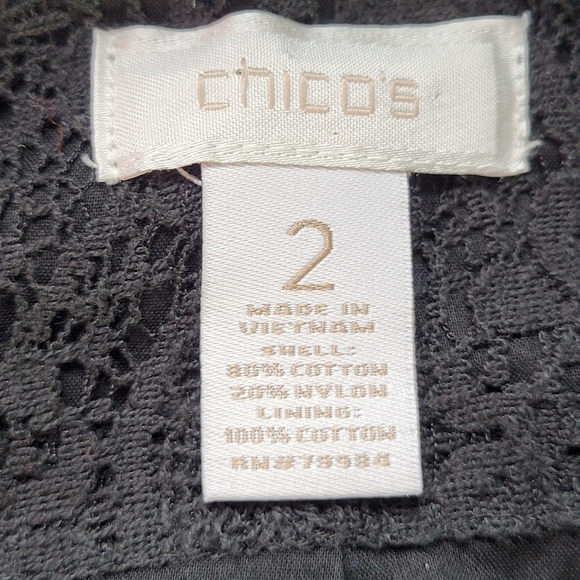 Chicos Blazer Women Size 2 L 12 Black Lace Cotton Blend Notch Collar Lined - Picture 4 of 10